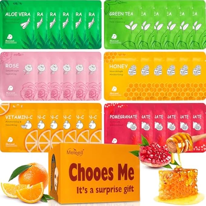 Meleell FACE MASKS SKINCARE BULK PACK,HYDRATING FACE MASKS BEAUTY FOR SENSITIVE SKIN,SHEET MASKS FOR FACES,FACIAL MASKS SETS FOR WOMEN SKIN CARE (36-PACKS) - Image 1